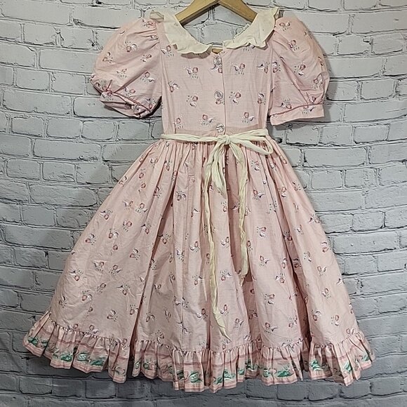 VINTAGE DAISY KINGDOM Girls Dress Size 8 Pink Floral Tea Party Factory Made Flaw - Picture 11 of 14
